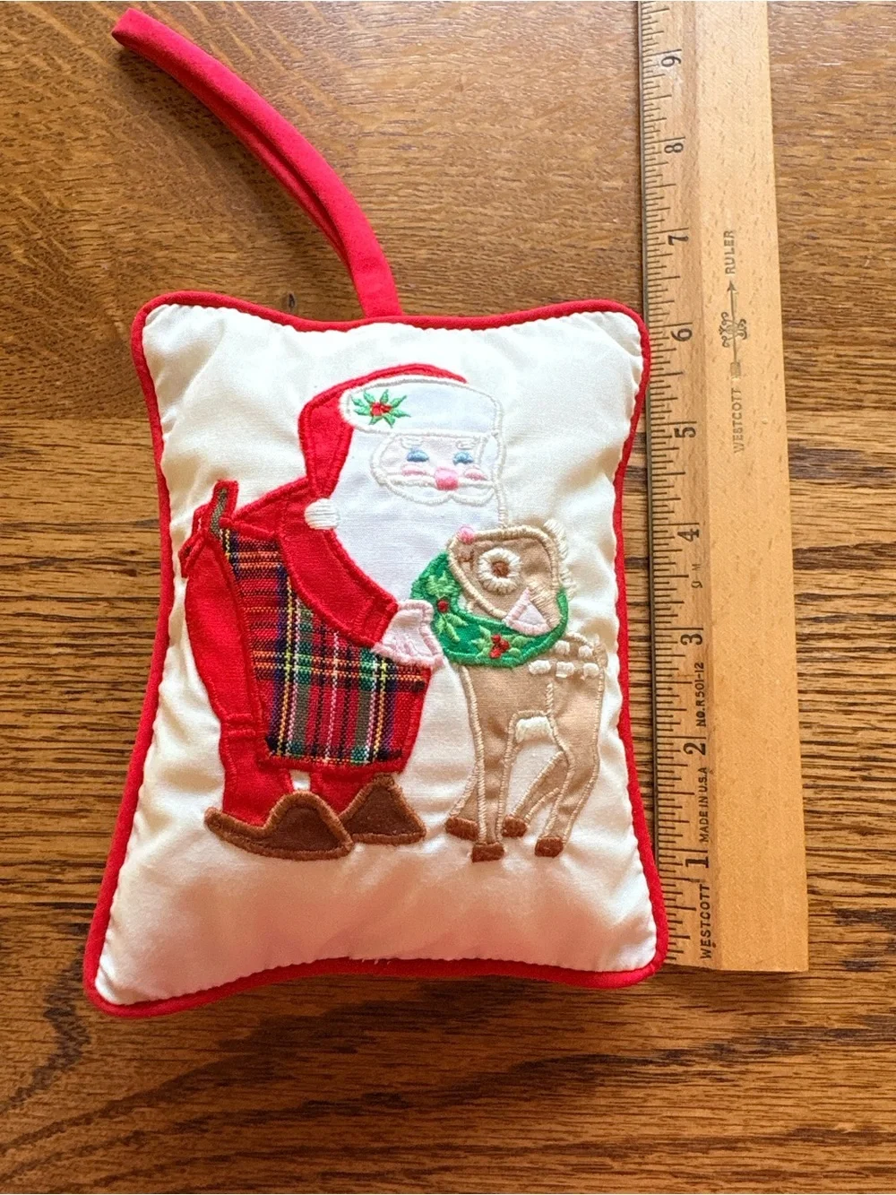 House of Hatten Red Santa & Reindeer Christmas Hanging Pillow with music box